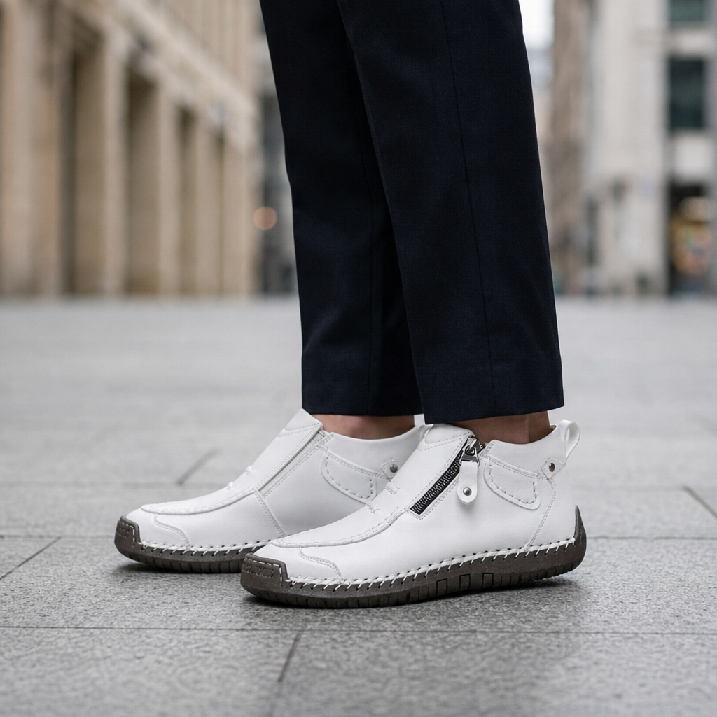 Antibes Whipstitch Leather Ankle Boots in White