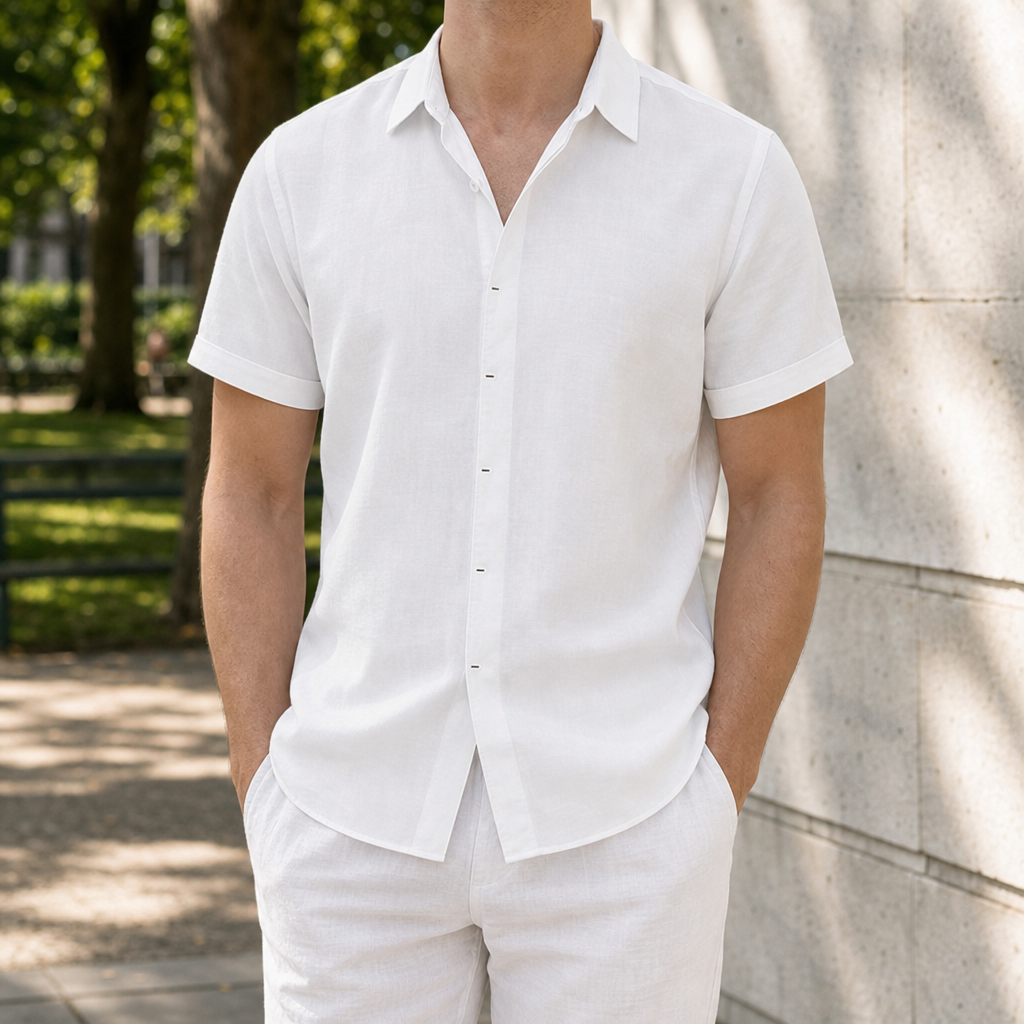 Malaga Linen Short Sleeve Shirt in White