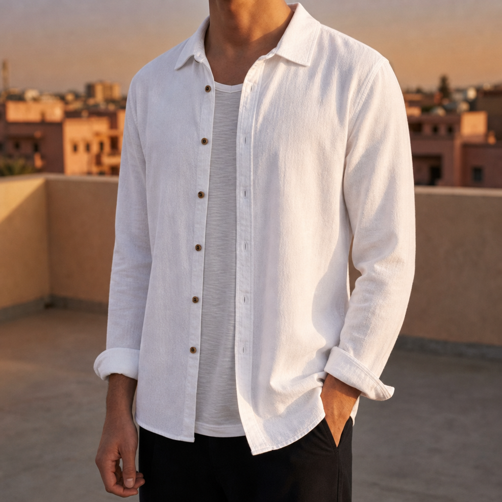 Malaga Cotton Button-Up Shirt in White