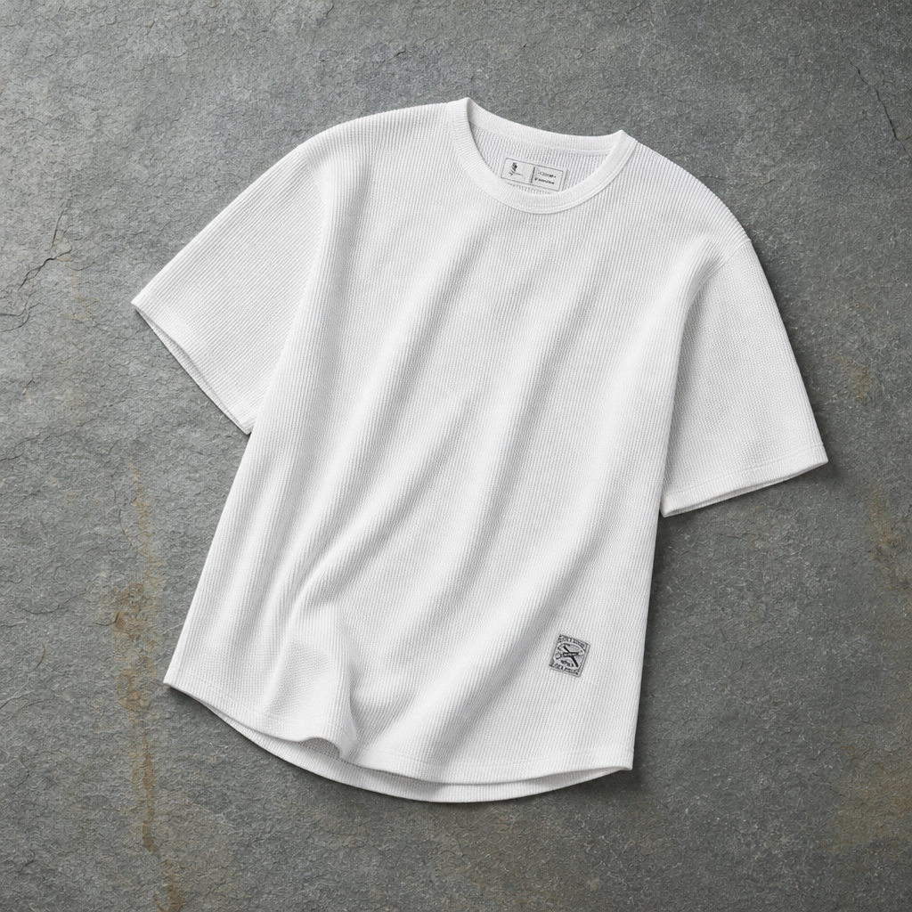 Granada Waffle Knit Drop Tee in White