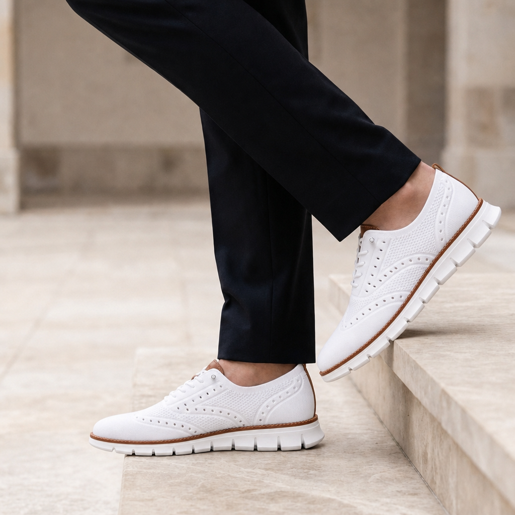 Tropea Knit Brogue Oxford Sneakers in White