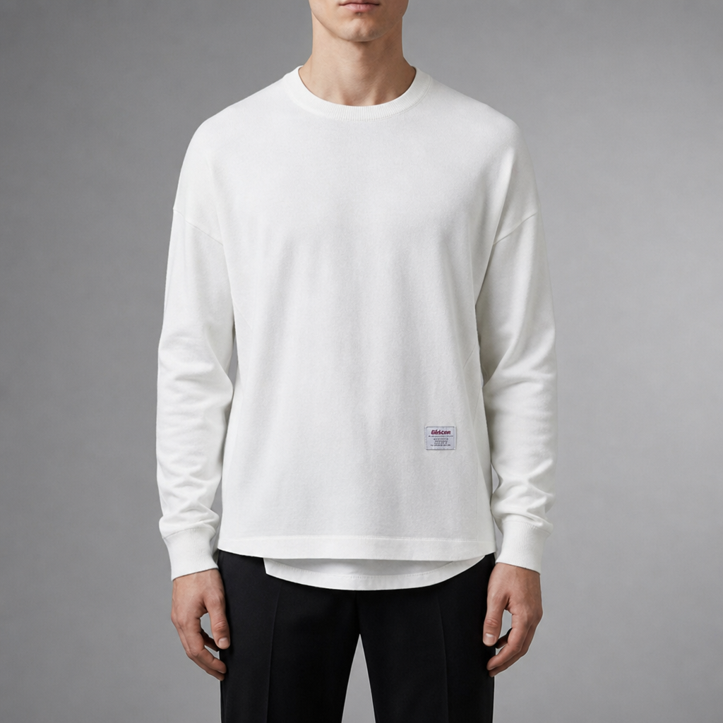 Bonifacio Drop Hem Crewneck Pullover in White