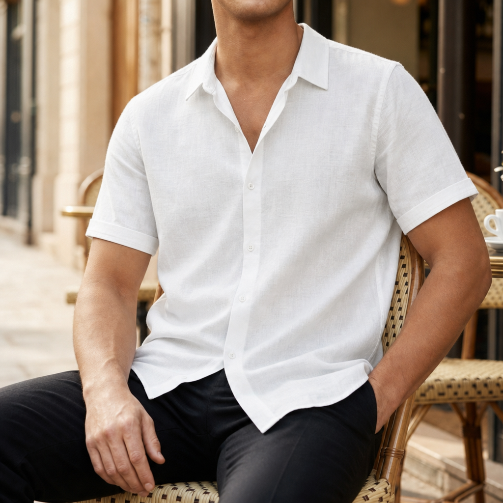 Maratea Linen-Look Short Sleeve Shirt in White