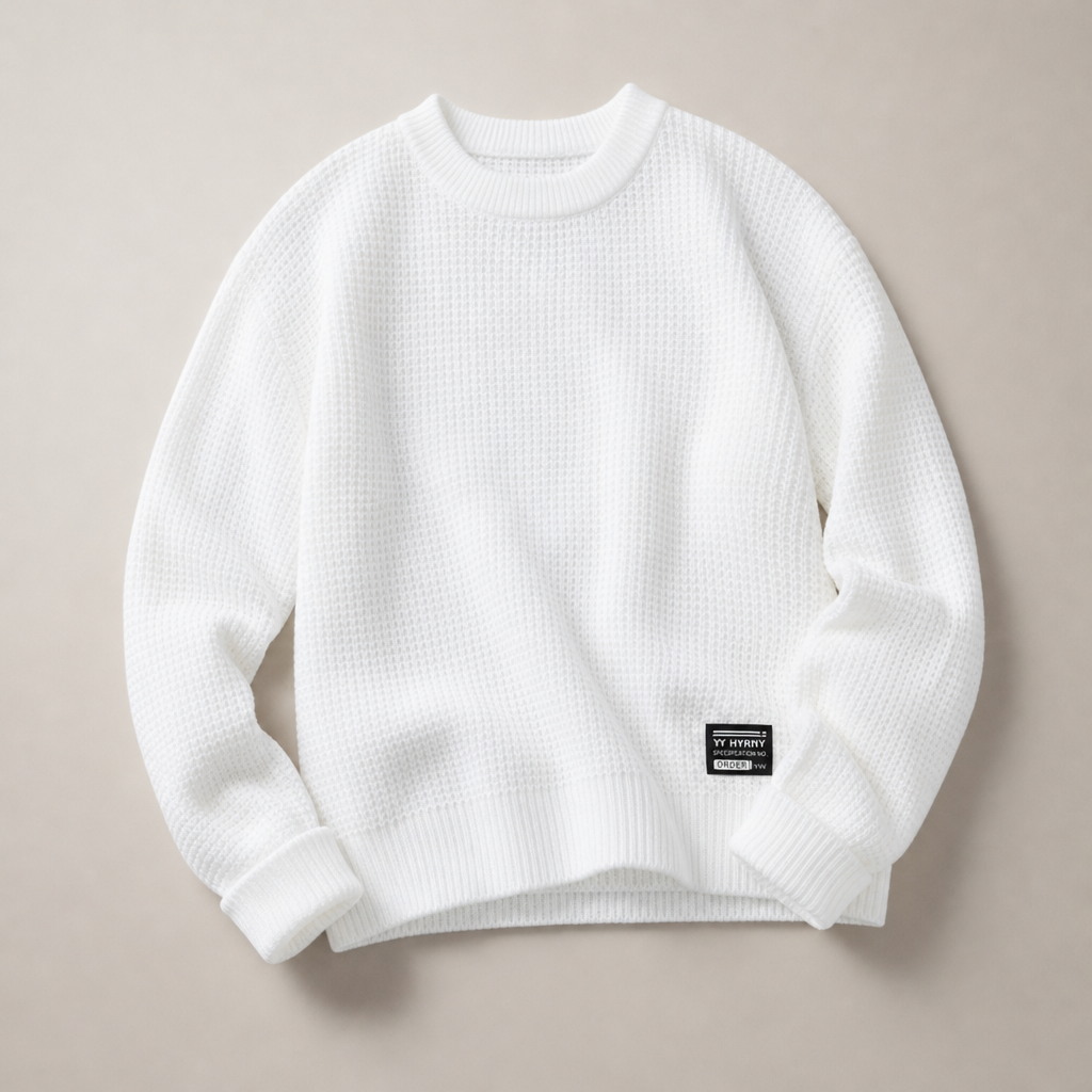 Corfu Waffle Knit Crewneck in White