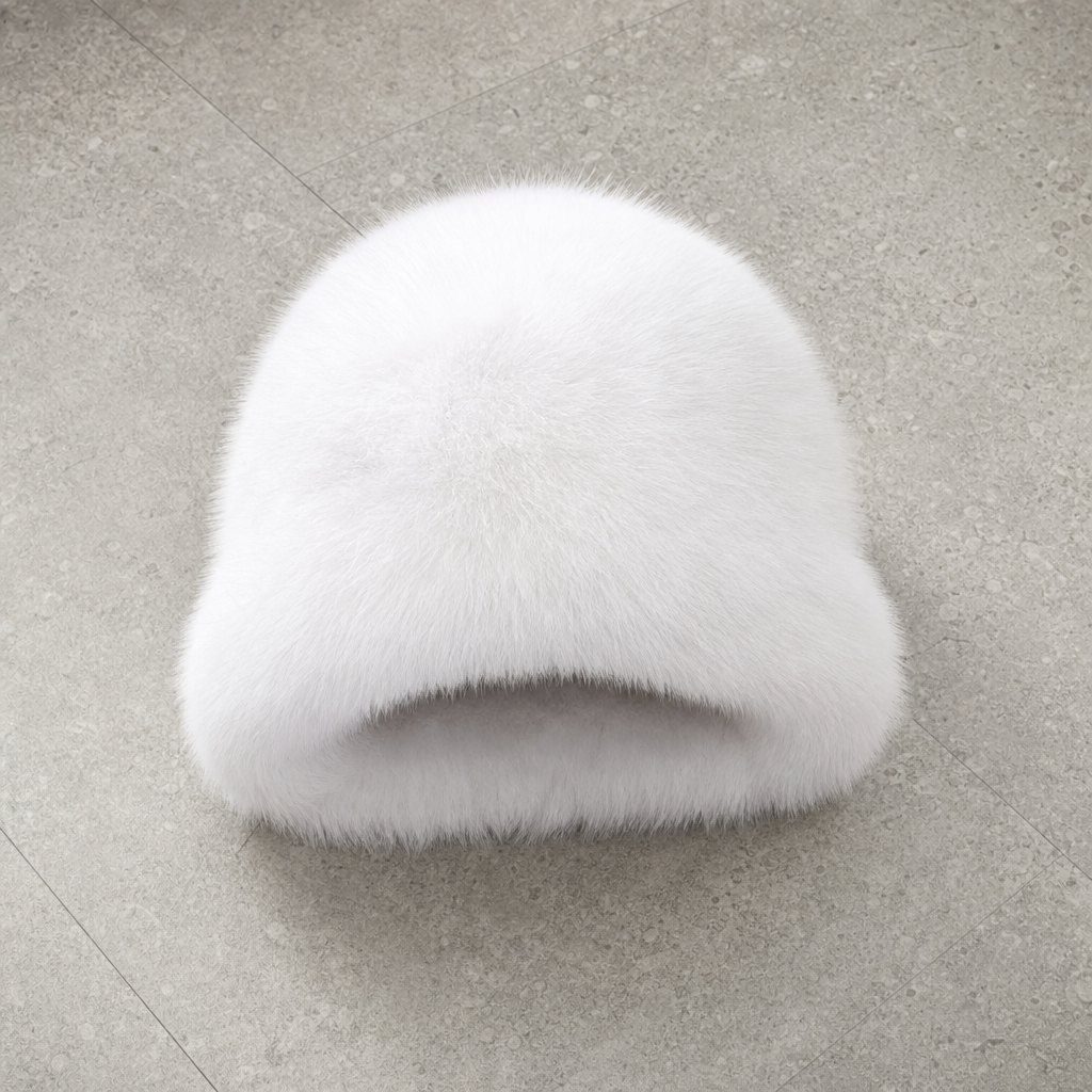 Skyros Fluffy Fox Fur Hat in White