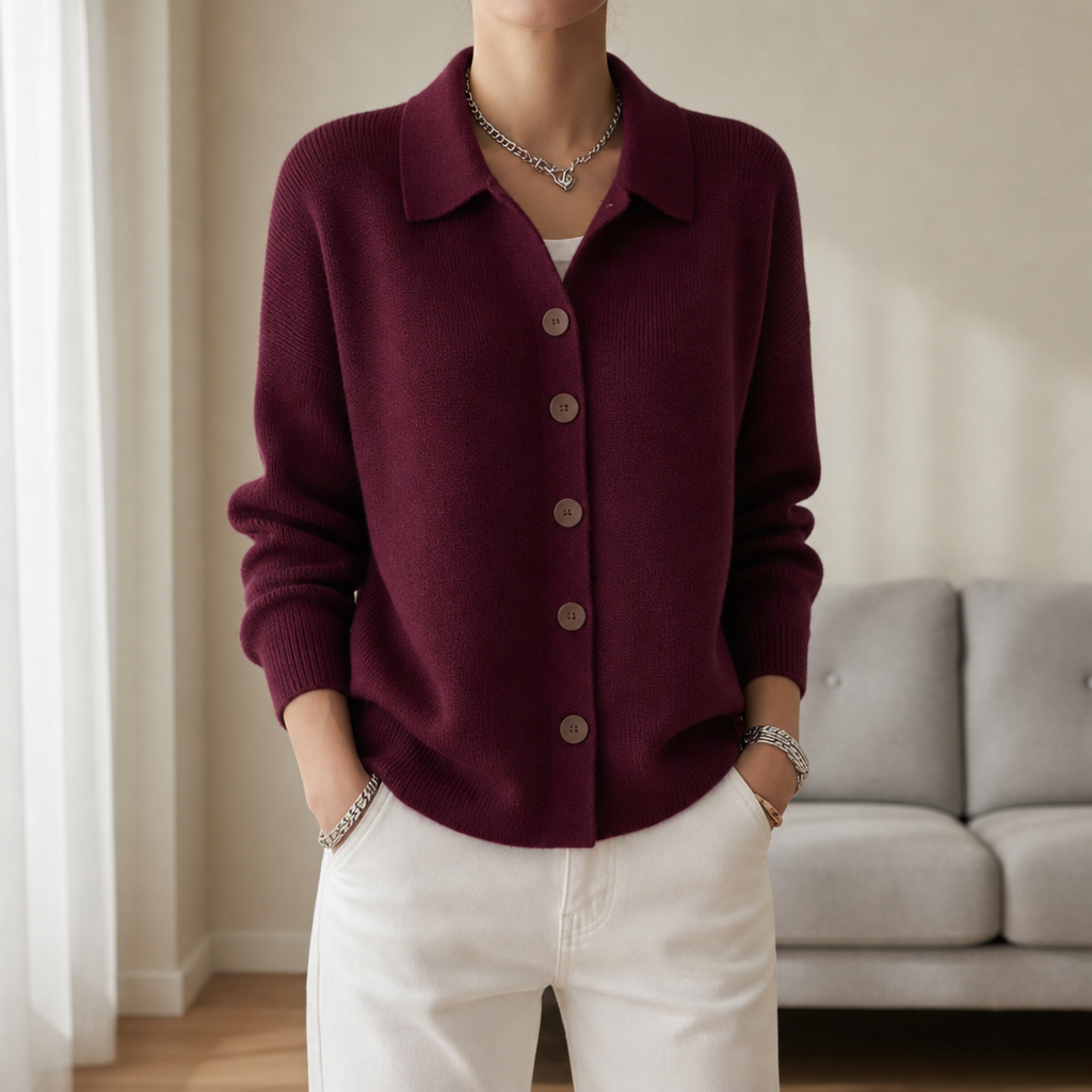 Gaeta Lapel Button-Up Cardigan in Wine Red
