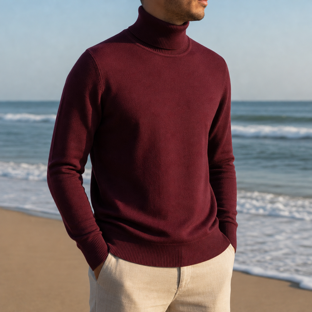 Arezzo Ribbed Turtleneck Sweater in Wine Red