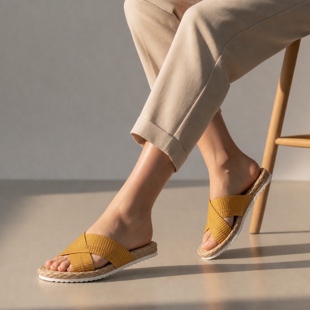Kakopetria Woven Sole Slides in Yellow