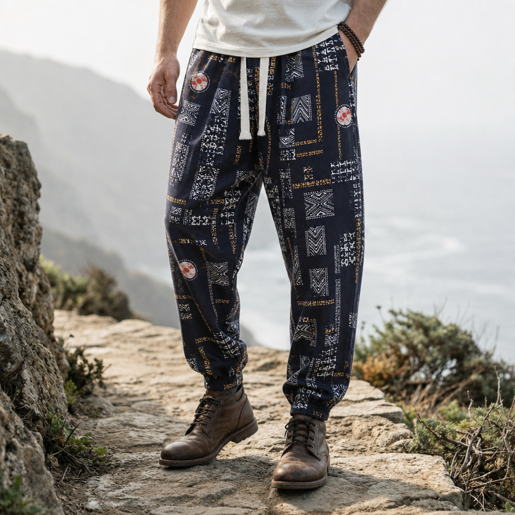 Gythio Floral Print Harem Pants in Abstract Navy