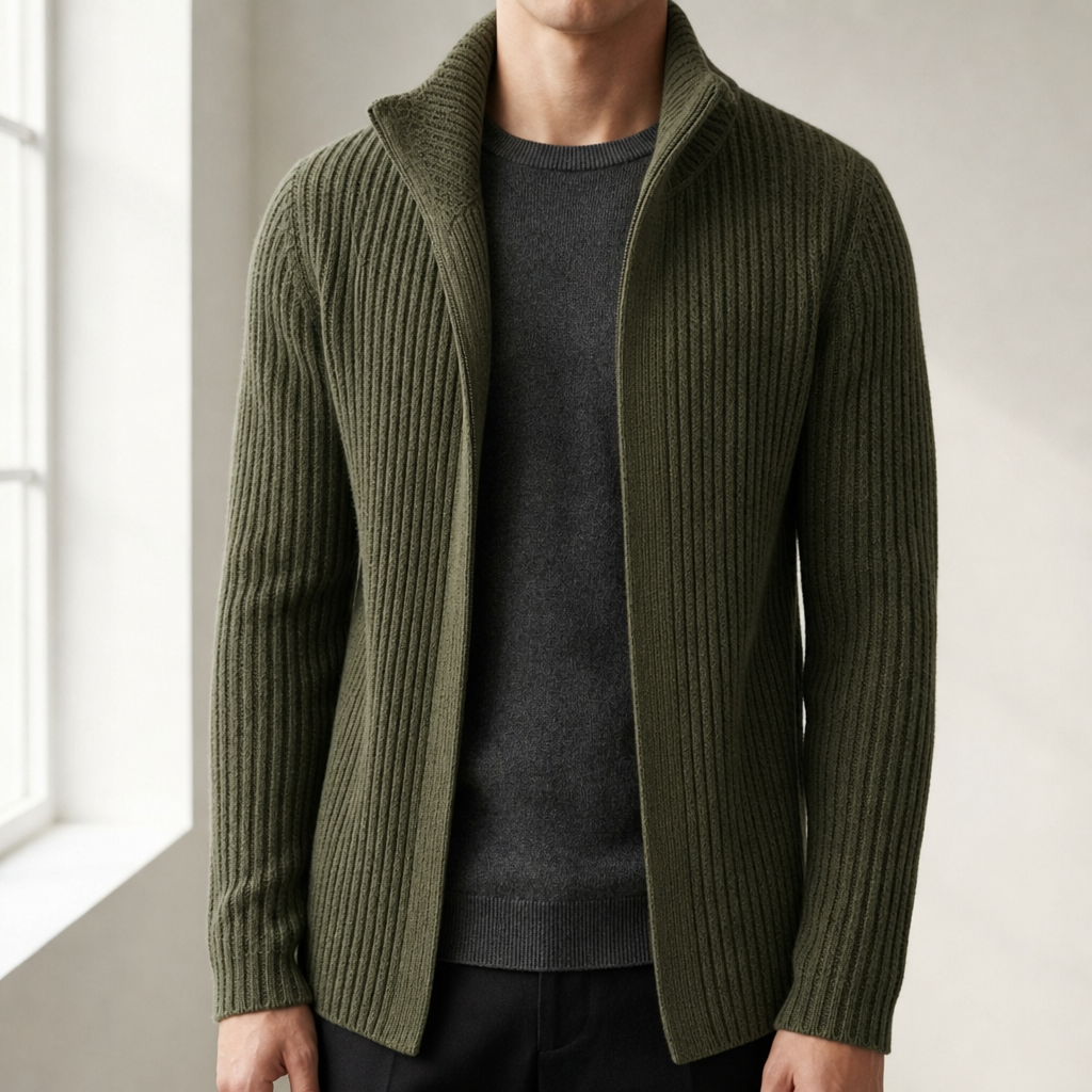 Salamanca Ribbed Knit Cardigan in Army Green
