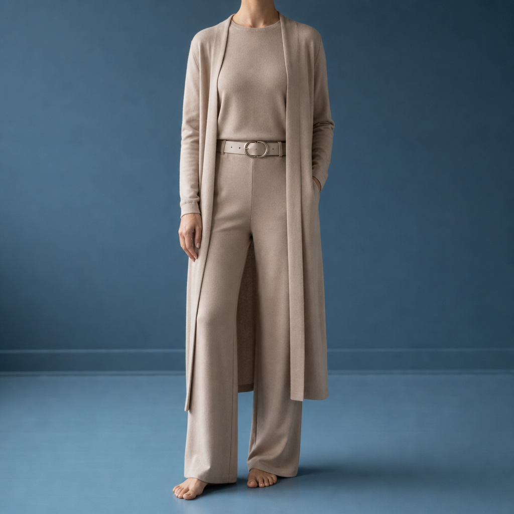 Sete Cardigan Top Pants Set in Beige