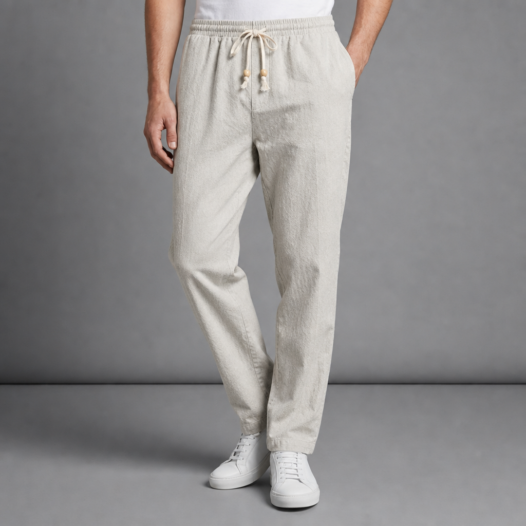 Alassio Linen Drawstring Trousers in Beige