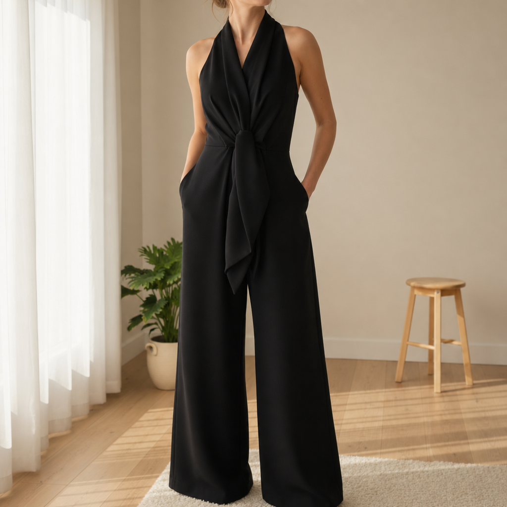 Nafplio Halter Knot Jumpsuit in Black