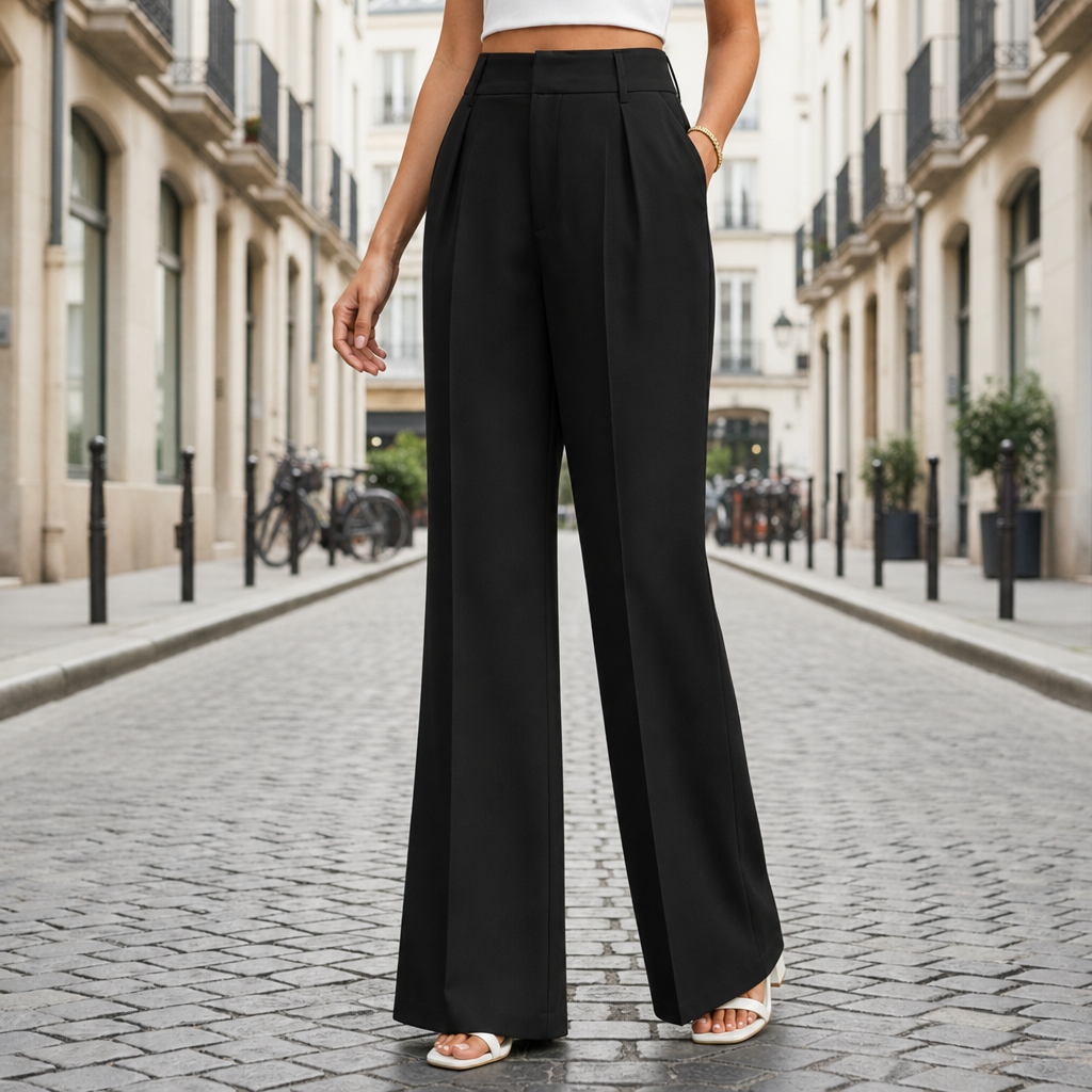 Korcula High Waist Wide-Leg Trousers in Black