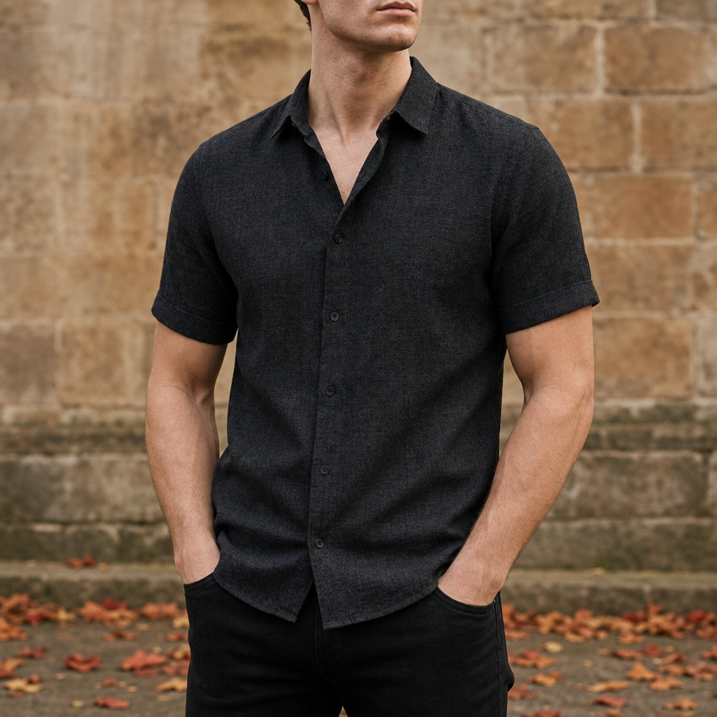Mykonos Linen Short Sleeve Shirt in Black