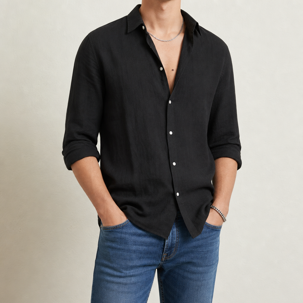 Emillio Linen Blend Shirt in Black