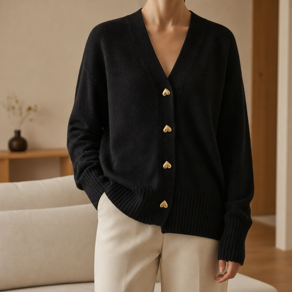 Merano Heart Button Cardigan in Black
