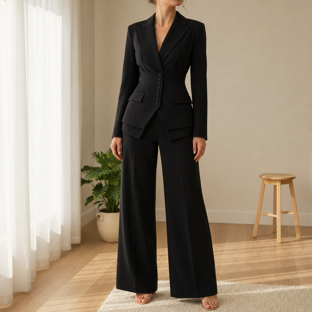 Siena Cinched Waist Suit Set in Black