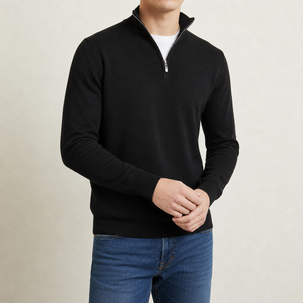 Primero Zip Collar Sweater in Black