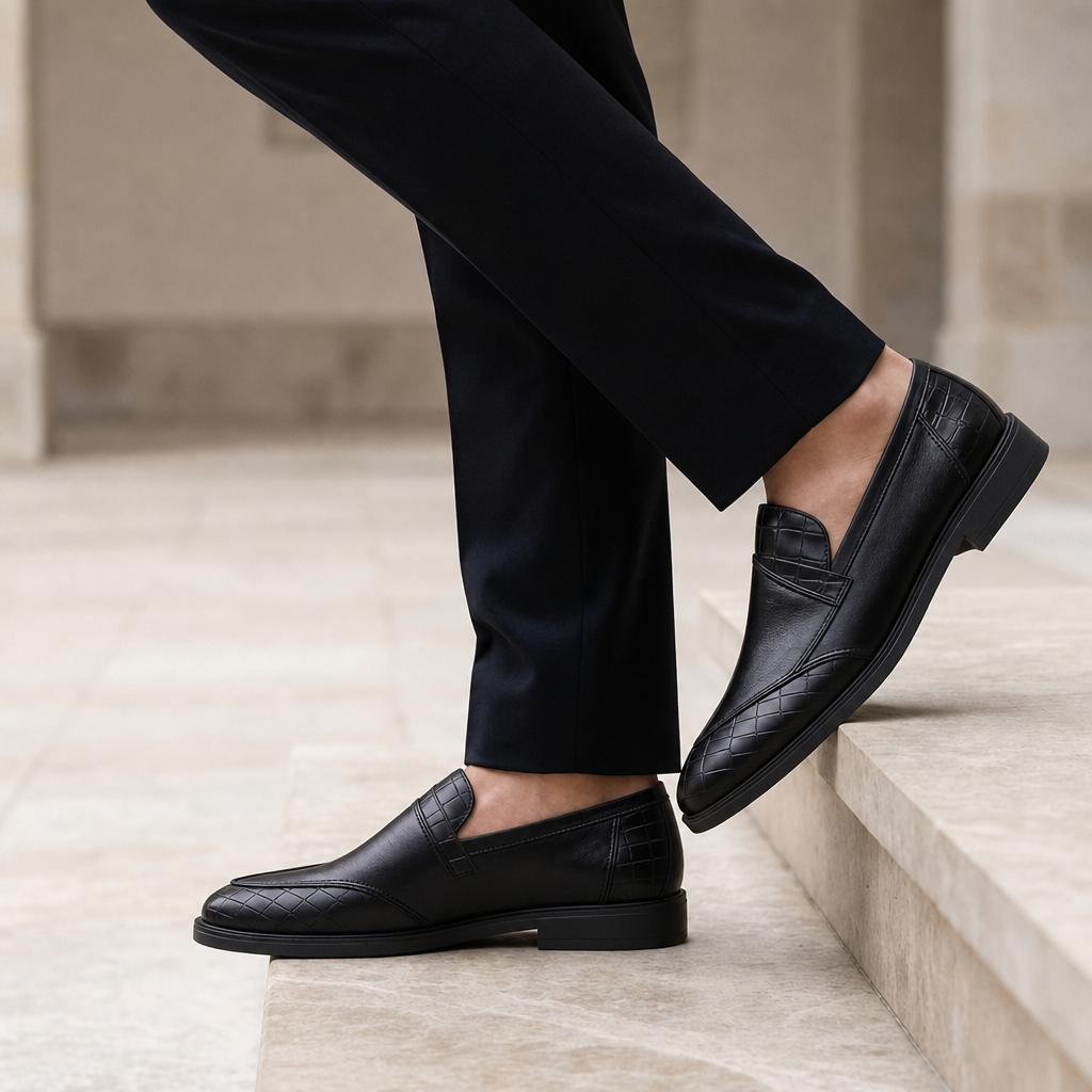 Pienza Croc Embossed Loafers in Black