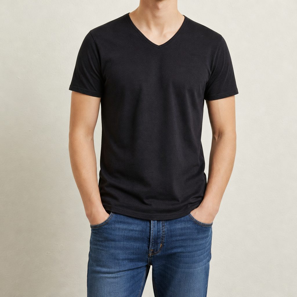 Modica Slim Fit V-Neck Tee in Black