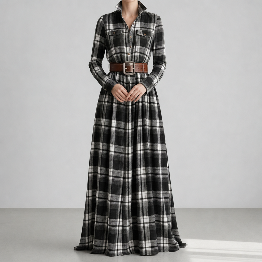 Biot Plaid Belted Maxi Dress in Black