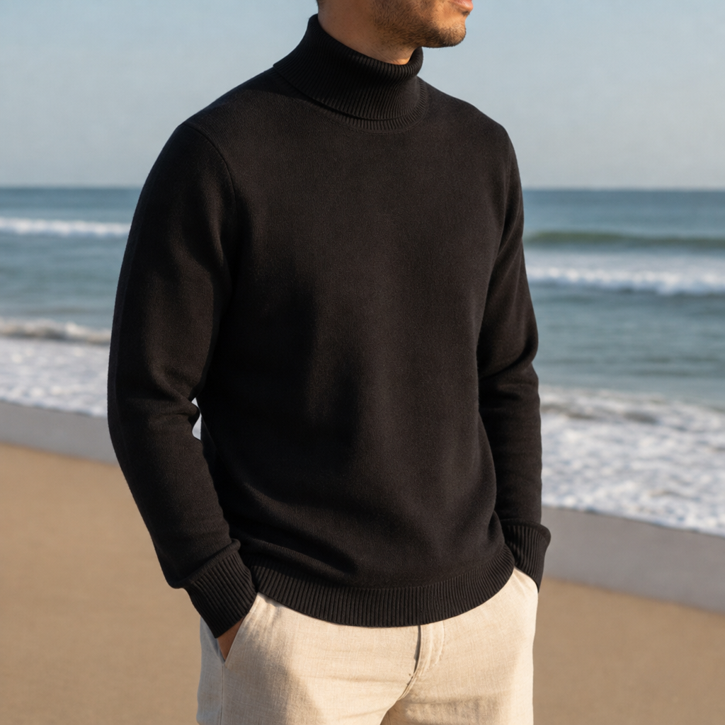 Arezzo Ribbed Turtleneck Sweater in Black