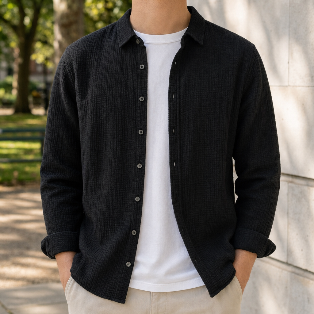Leros Gauze Cotton Shirt in Black