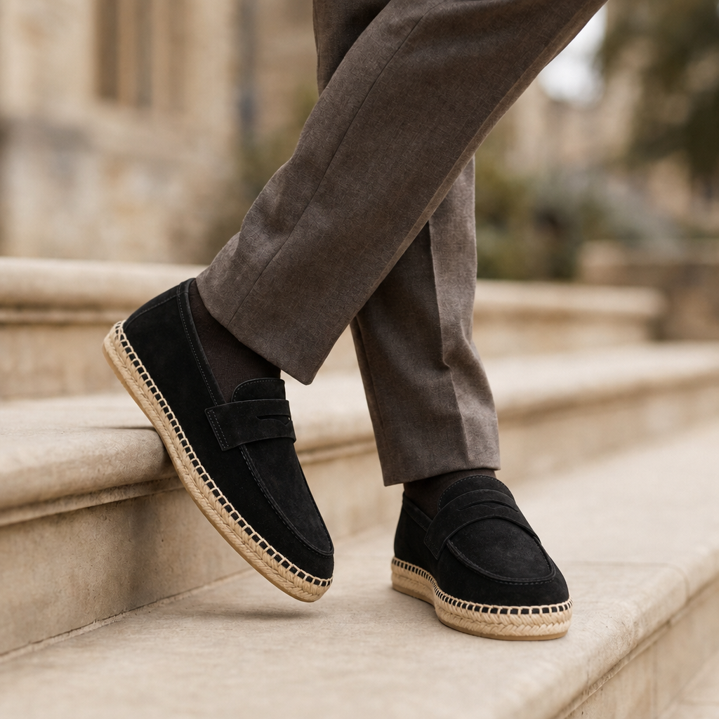 Merano Suede Espadrille Loafers in Black