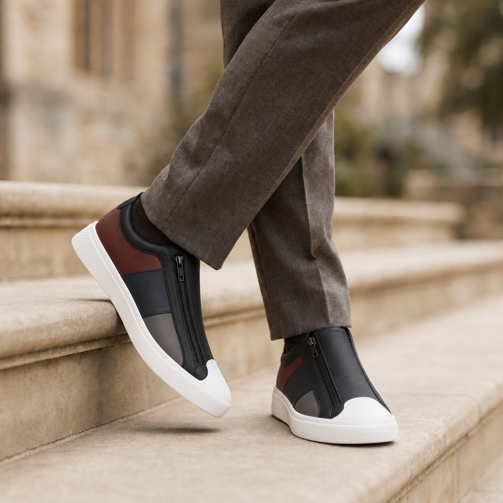 Alassio Leather Zip Sneakers in Black White