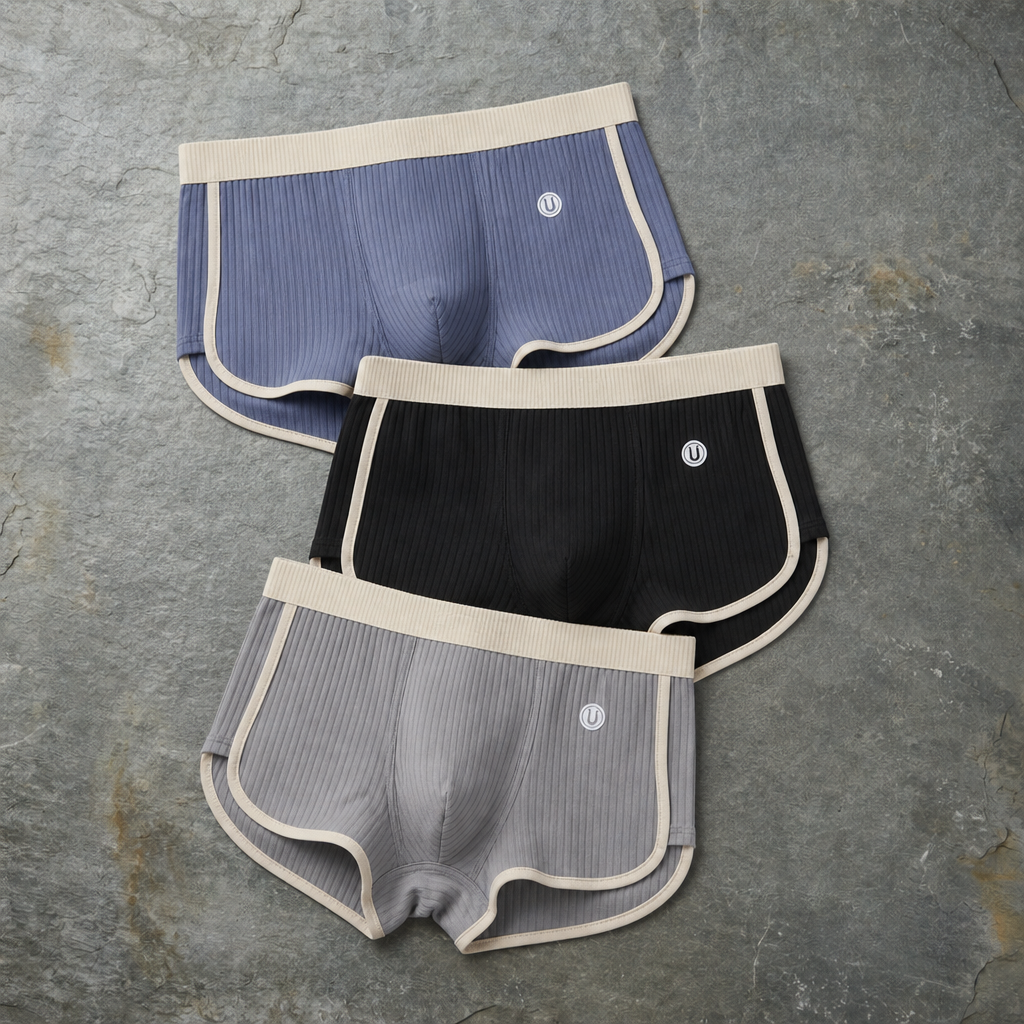 Imperia Ribbed Cotton Boxer Briefs in Blue / Black /Gray
