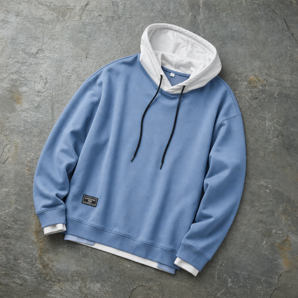 Sanlucar Contrast Hood Pullover Hoodie in Blue