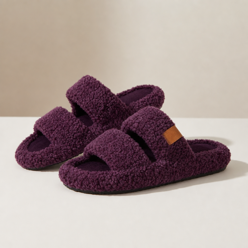 Amarante Sherpa Open-Toe Slippers in Bordeaux