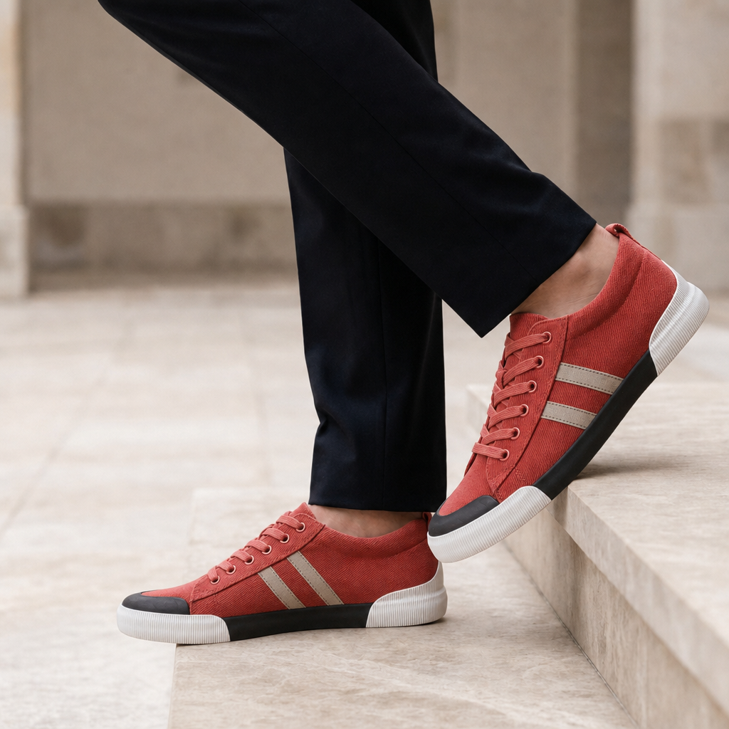 Alvanti Stripe Canvas Trainers in Brick Red