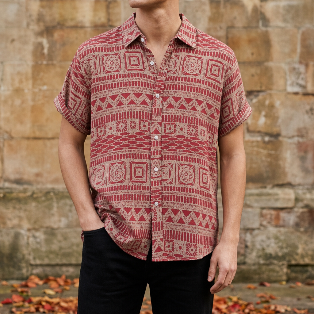 Jerez Geometric Print Shirt in Brick