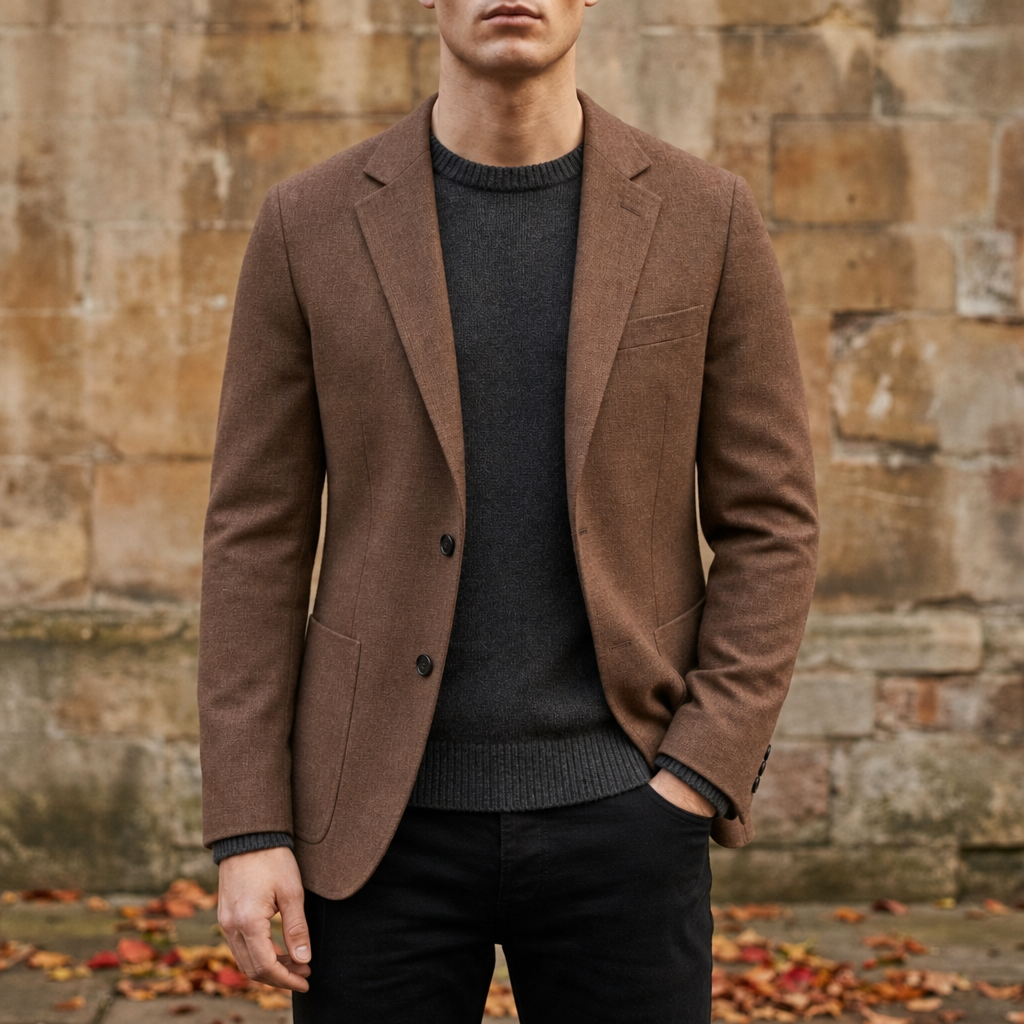 Rivello Slim Fit Knit Blazer in Brown