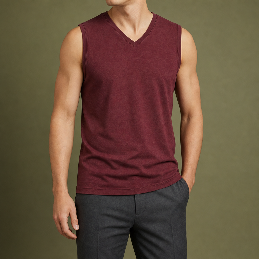 Avignon V-Neck Slim Tank in Burgundy