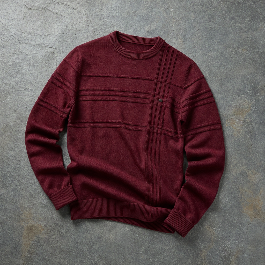 Mdina Grid-Knit Crew Sweater in Burgundy