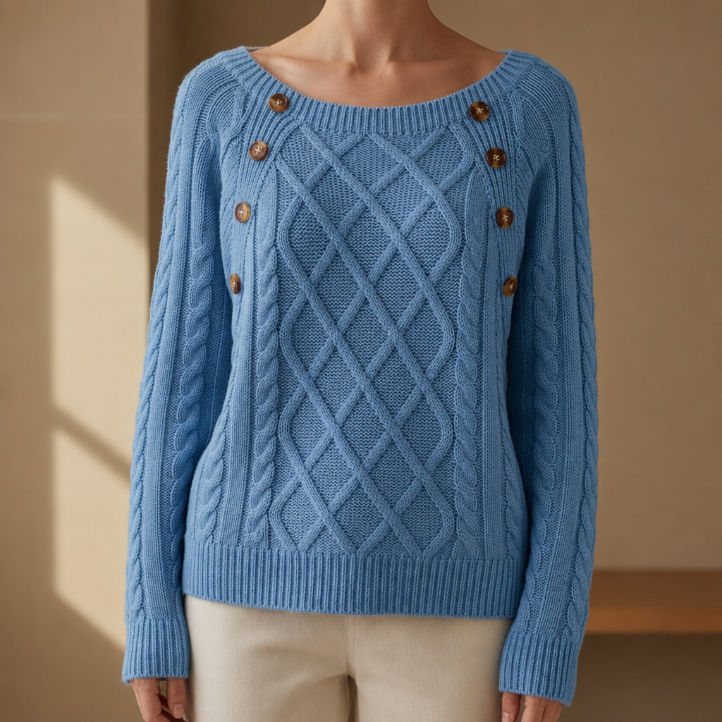 Porquerolles Cable Knit Button Sweater in Coastal