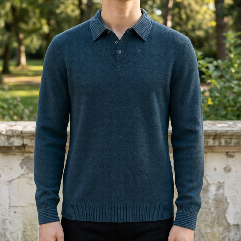 Evora Striped Layered Knit Sweater in Cyan