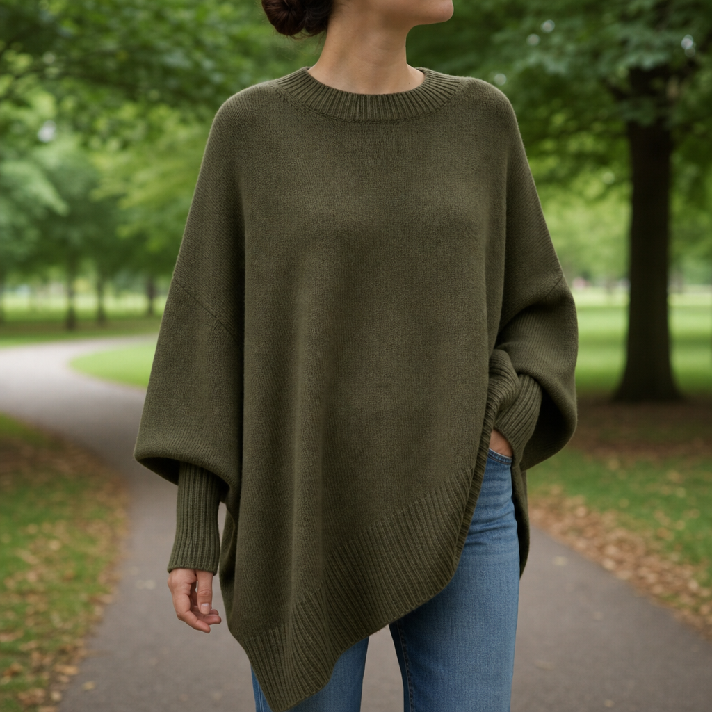 Aix Oversized Poncho Sweater in Dark Green