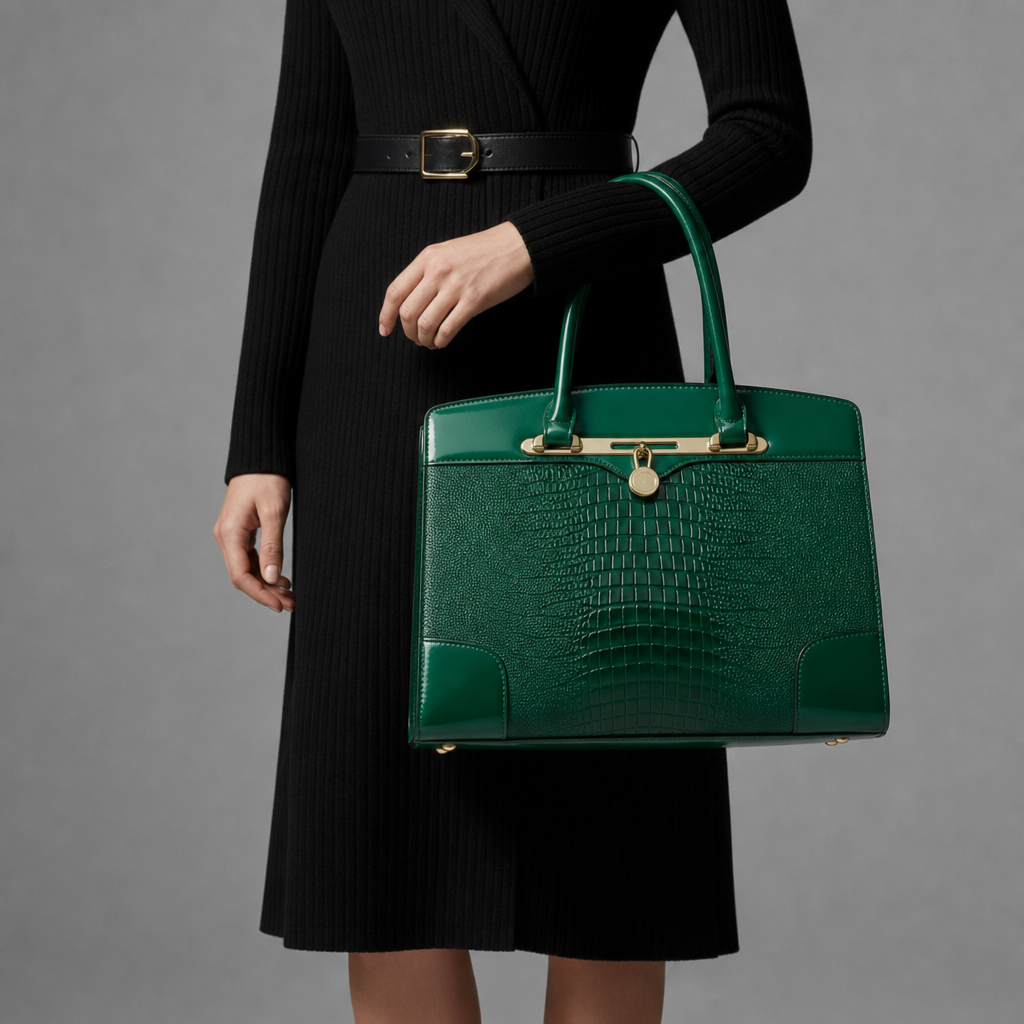 Mestino Croc Embossed Frame Satchel in Emerald