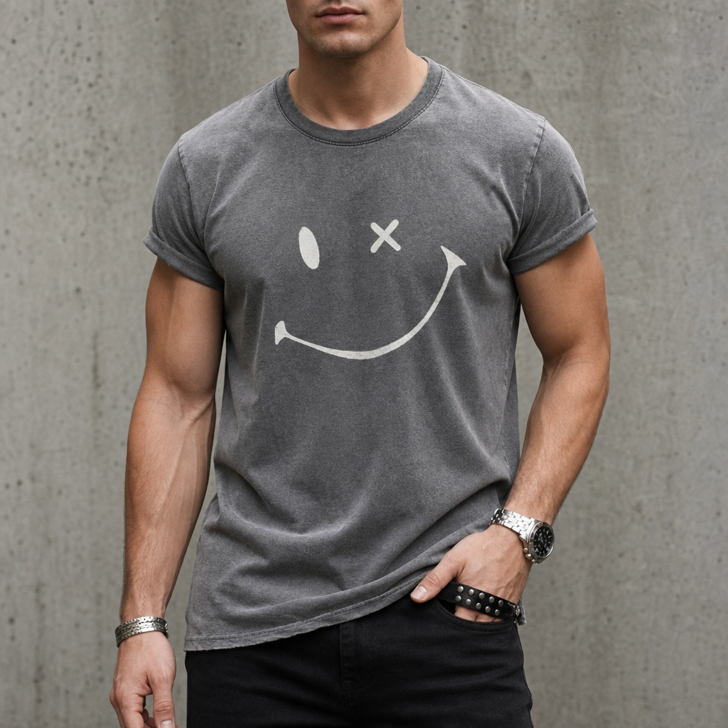 Santander Smiley Print T-Shirt in Gray