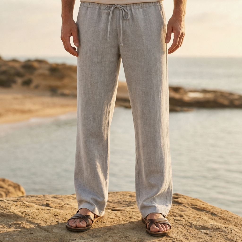 Vellara Linen Drawstring Trousers in Gray