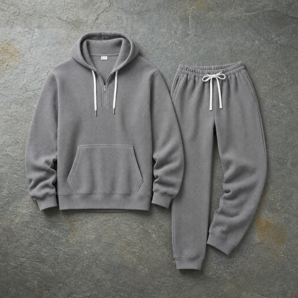 Vieste Waffle Knit Tracksuit Set in Gray