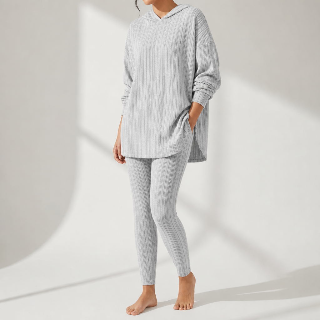 Porec Ribbed Knit Lounge Set in Gray