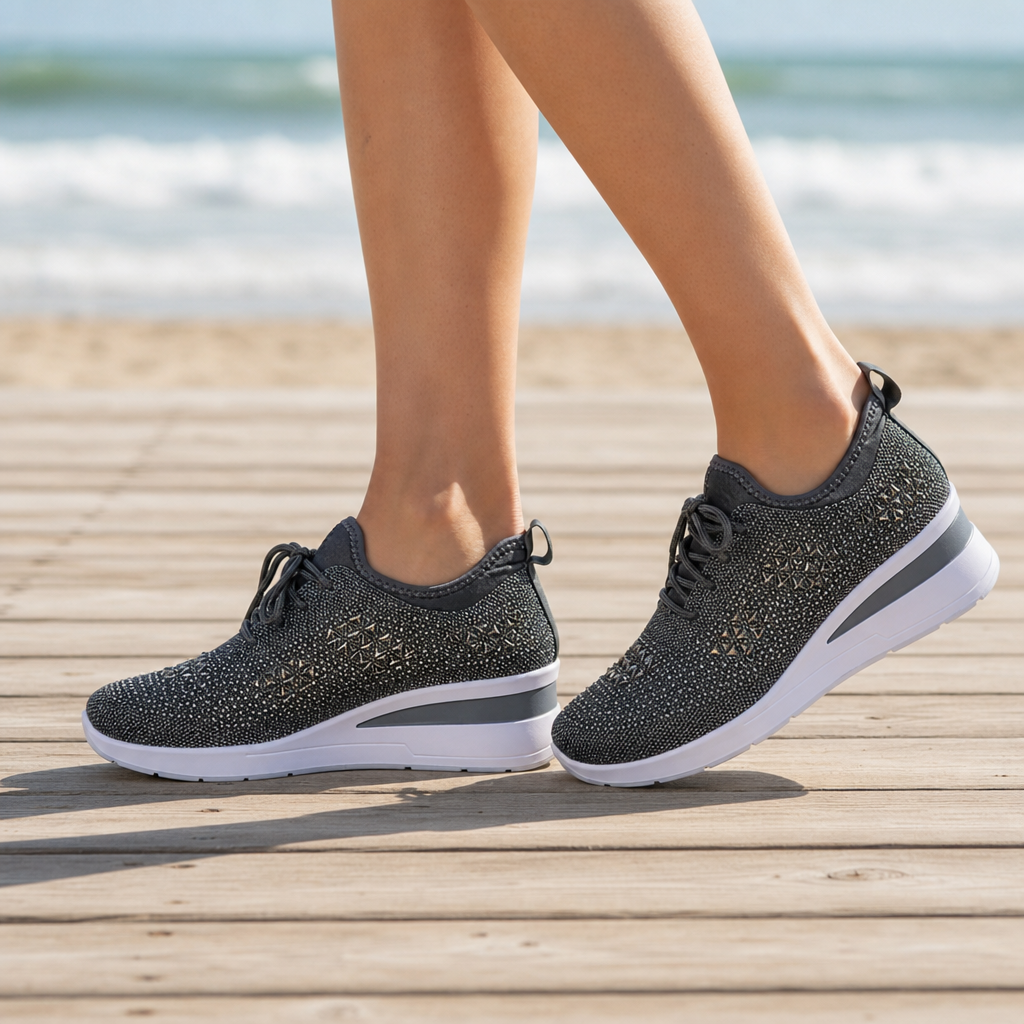 Cefalu Crystal Wedge Sneakers in Gray
