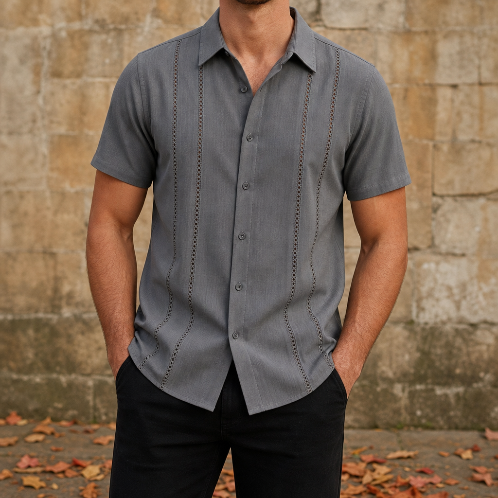Michael Short Sleeve Cuban Shirt in Gray