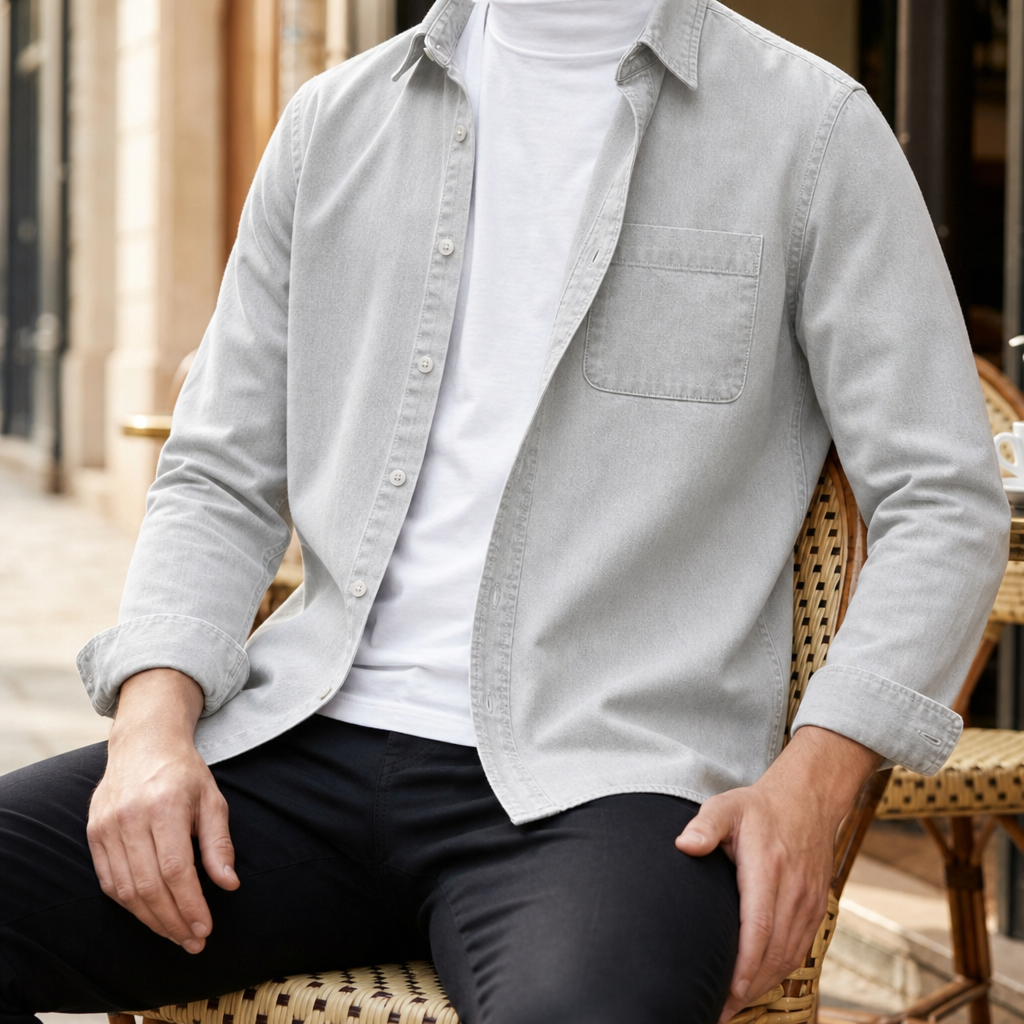 Symi Washed Denim Overshirt in Gray