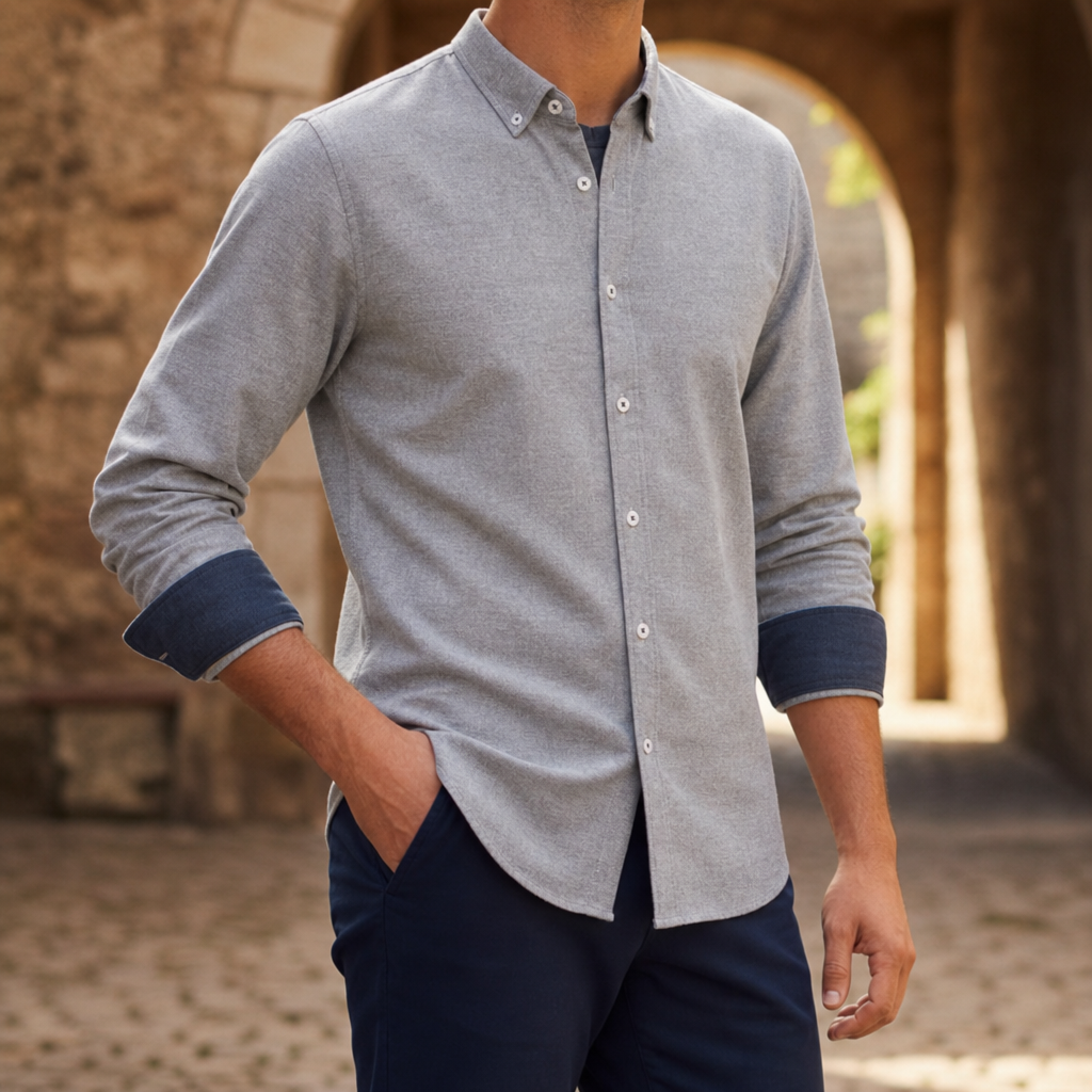 Amarante Contrast Cuff Oxford Shirt in Gray